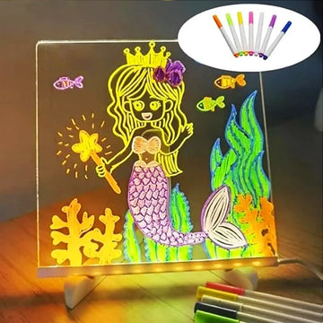 Qfdian LED Note Board Night Light with 7 Colors Pen Lighted Acrylic Drawing Board Glowing Message Marker Board For Office School Home